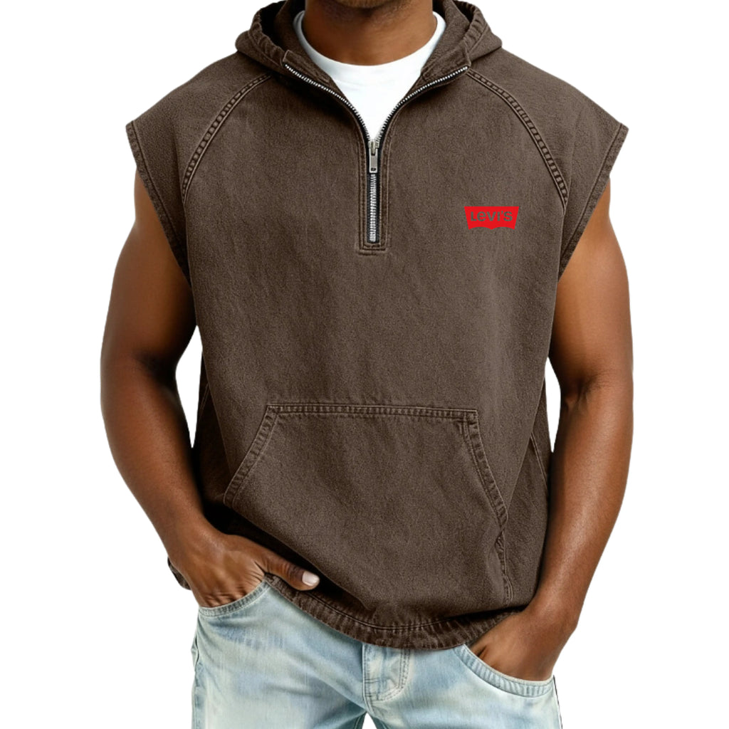 Men's Tank Top Vest Top Demin Shirt Acid Wash Shirt Sleeveless Hooded Zip