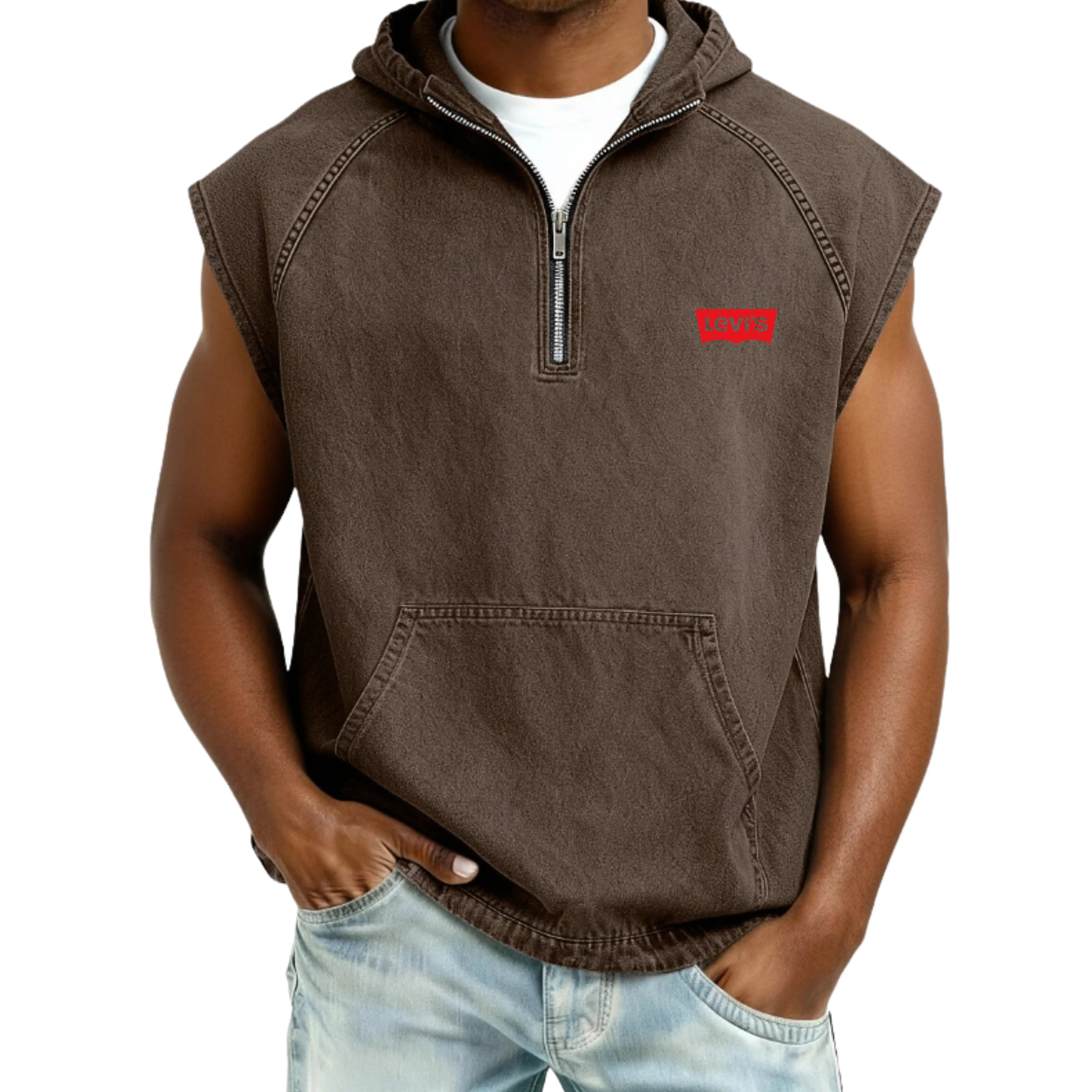 Men's Tank Top Vest Top Demin Shirt Acid Wash Shirt Sleeveless Hooded Zip