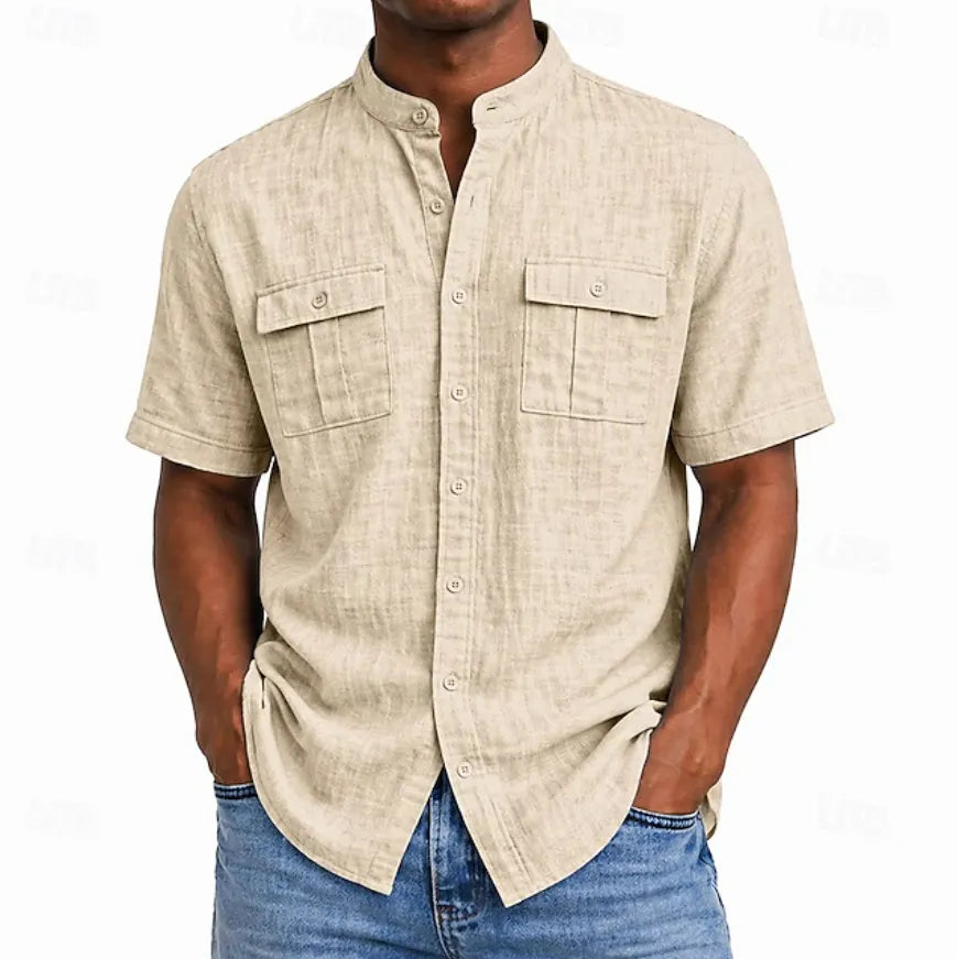 Men's Shirt Linen Shirt Summer Shirt Beach Wear Button Up Shirt Solid