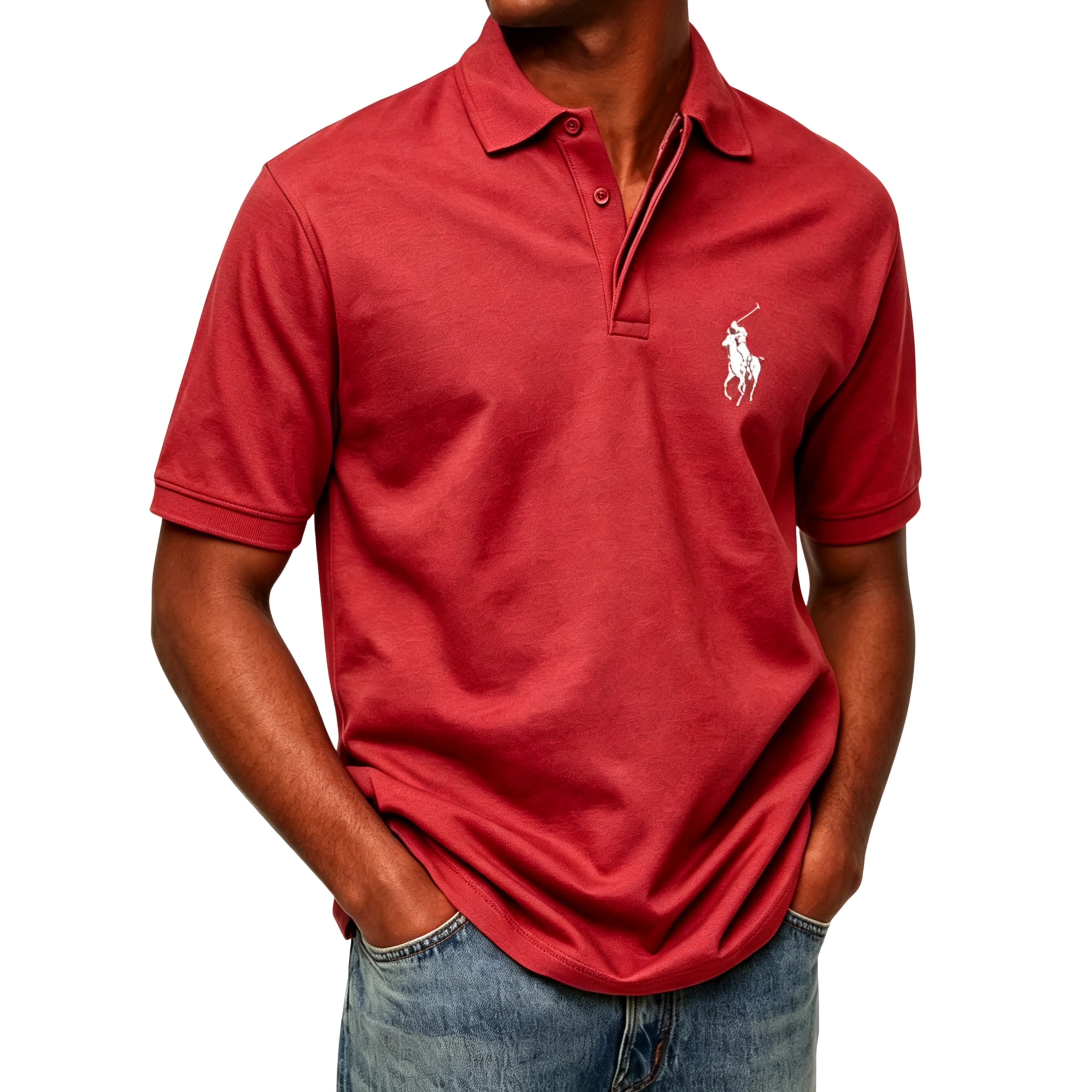 Men's solid color short-sleeve buttoned polo shirt