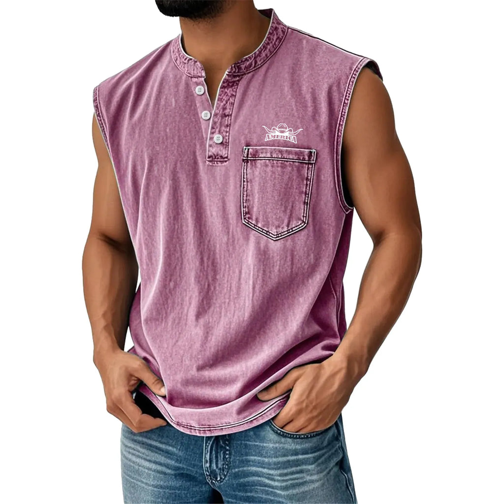 Work vest, Western vest, Casual sports outdoor vest, Henley collar button vest