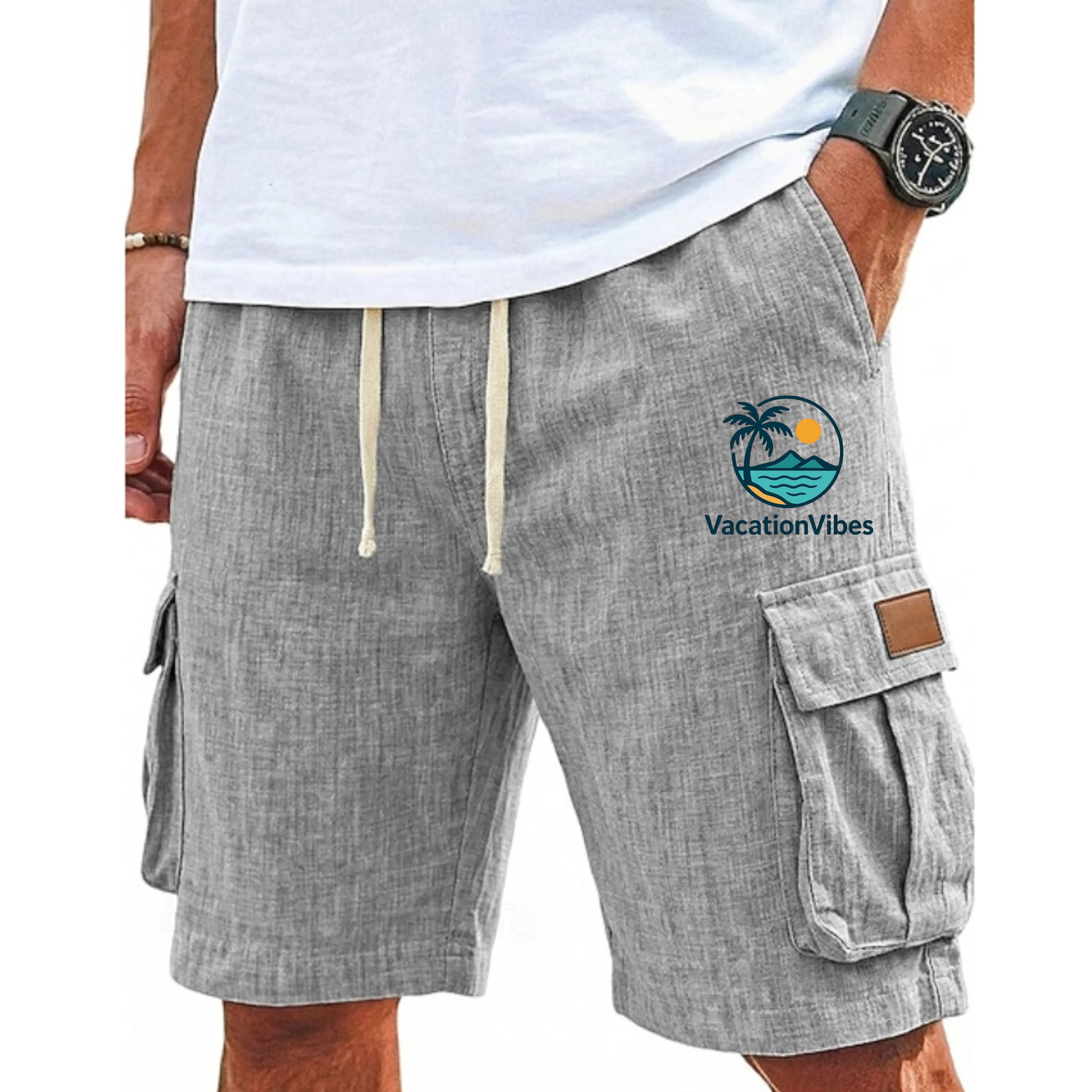 Men's Shorts Linen Shorts Beach Shorts Drawstring Elastic Waist Multi Pocket Plain Comfort