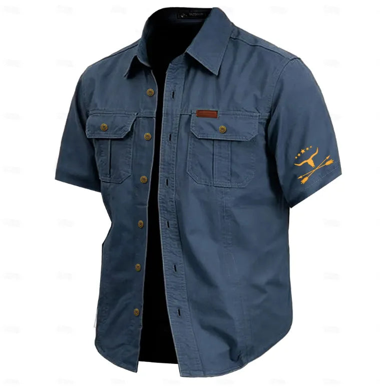 Men's Cow Print Work Shirt Western Shirt Cargo Shirt Short Sleeve Casual Tactical