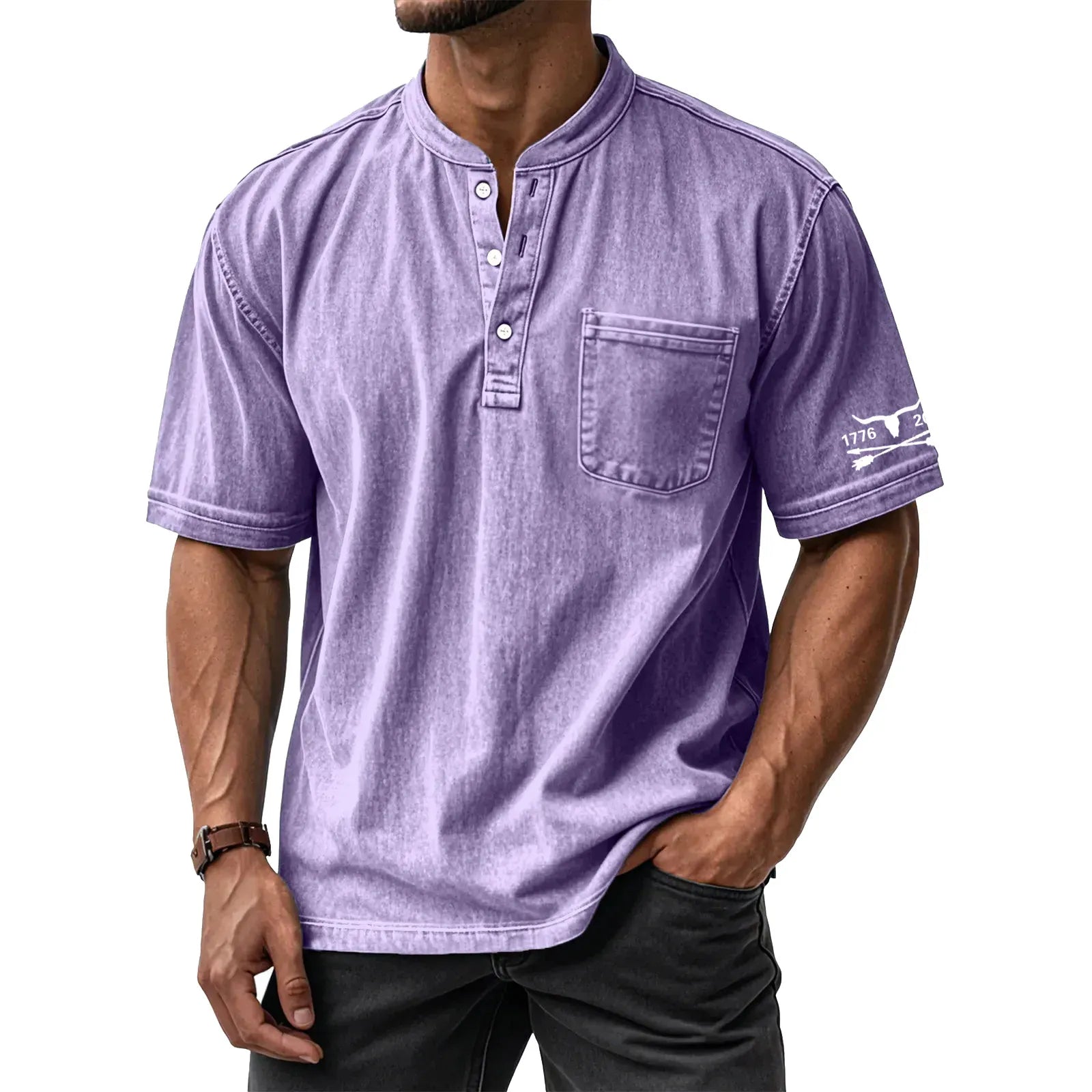 Men's Washed Cotton Short Sleeve Henley T-Shirt