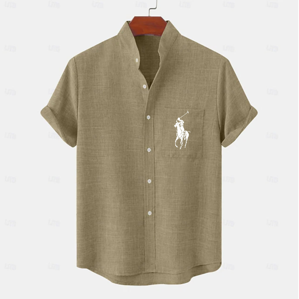 Men's Linen Shirt Casual Shirt Band Collar Shirt Plain Beach Vacation