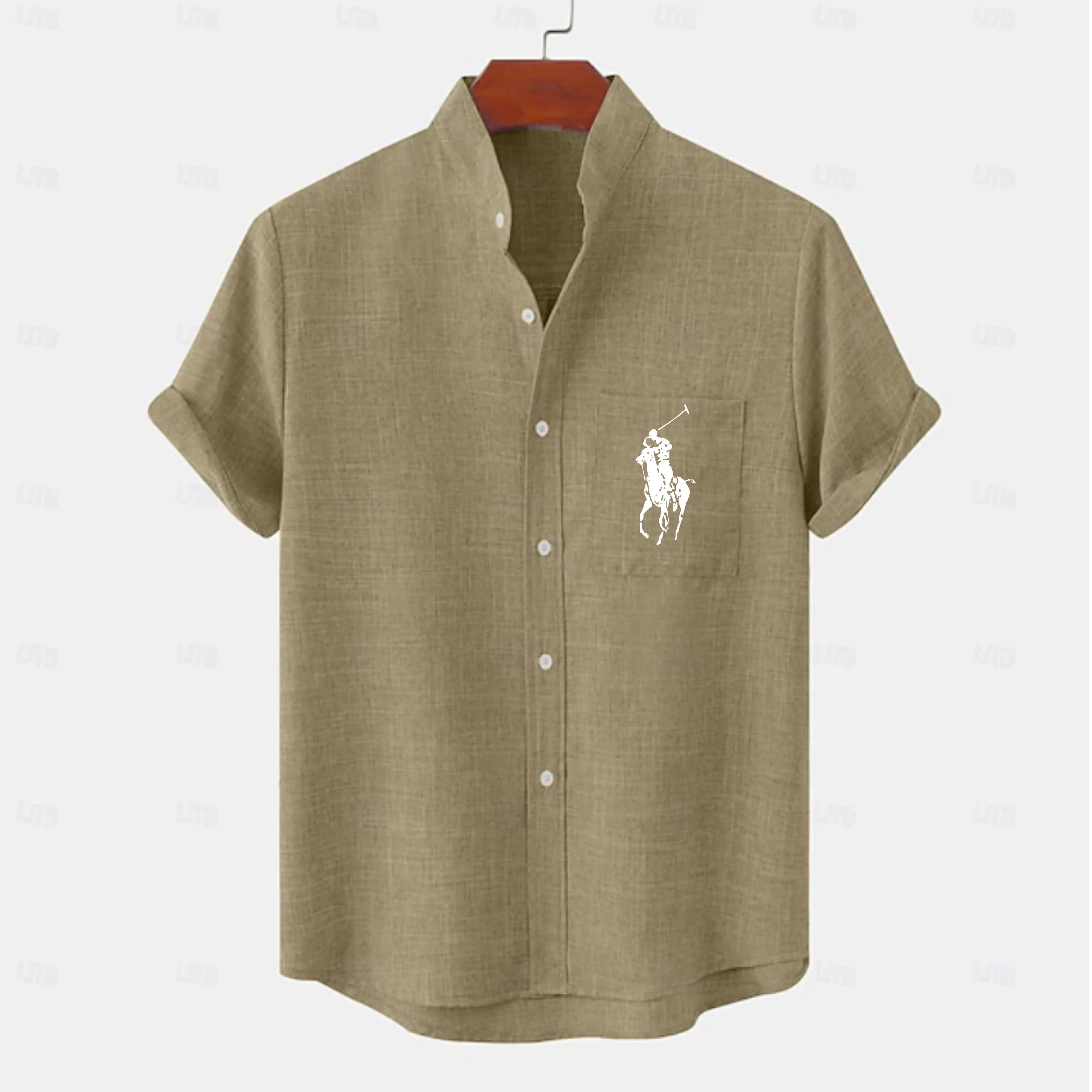 Men's Linen Shirt Casual Shirt Band Collar Shirt Plain Beach Vacation