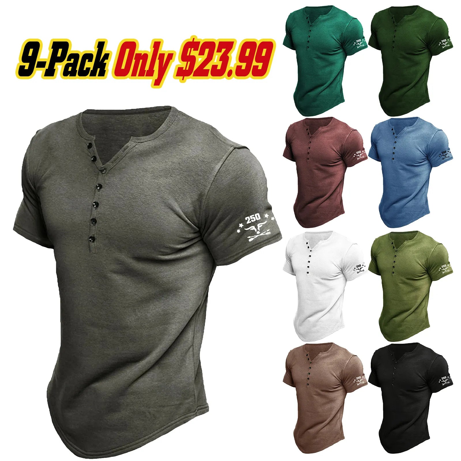 Men's T-shirt Tee Henley Top Short Sleeve Solid Color Simple Vintage Casual Button