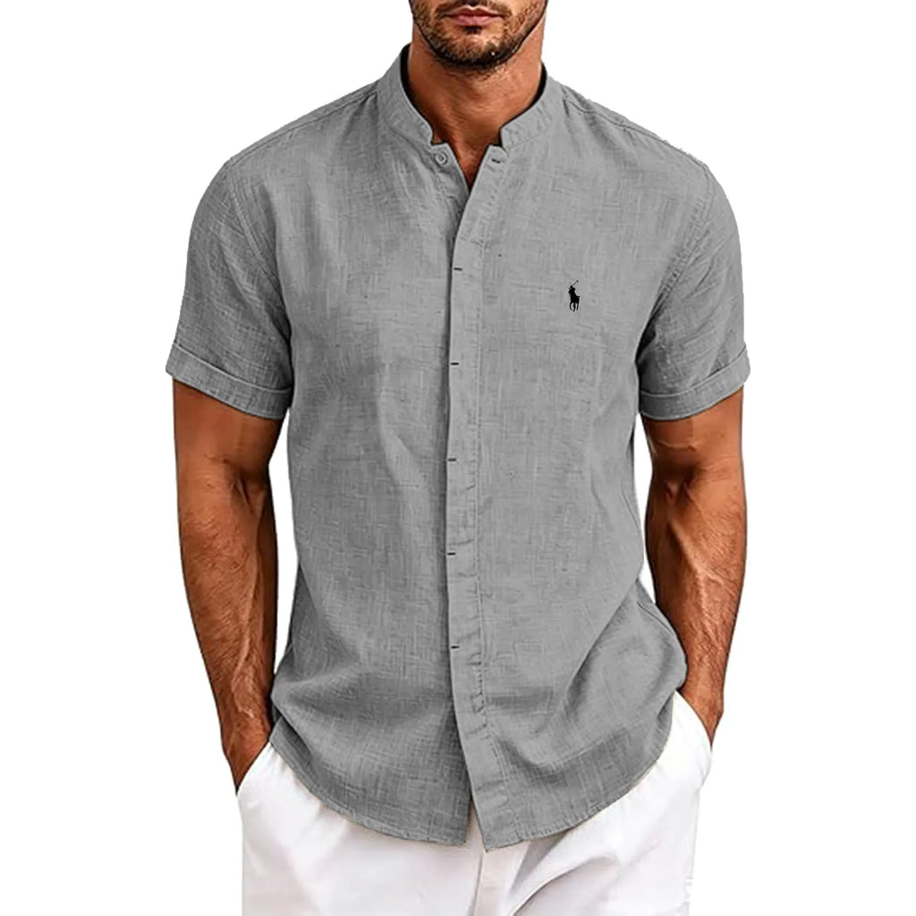 Men's Linen Shirts Short Sleeve Casual Button Down Shirt for Men