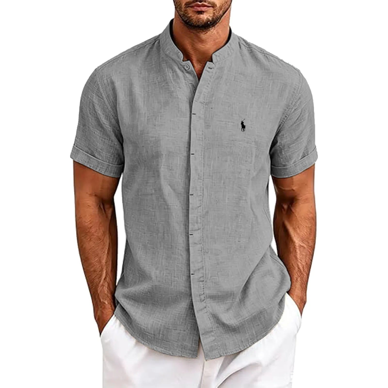Men's Linen Shirts Short Sleeve Casual Button Down Shirt for Men