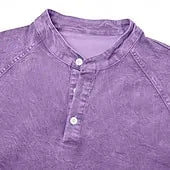 Men's T Shirt Henley Shirt 100% Cotton Acid Wash Shirt Tee Top Short Sleeve Plain Vintage Streetwear Casual Washed Raglan Sleeves Stand Collar Henley Casual Home Street Fall & Winter Spring Fall