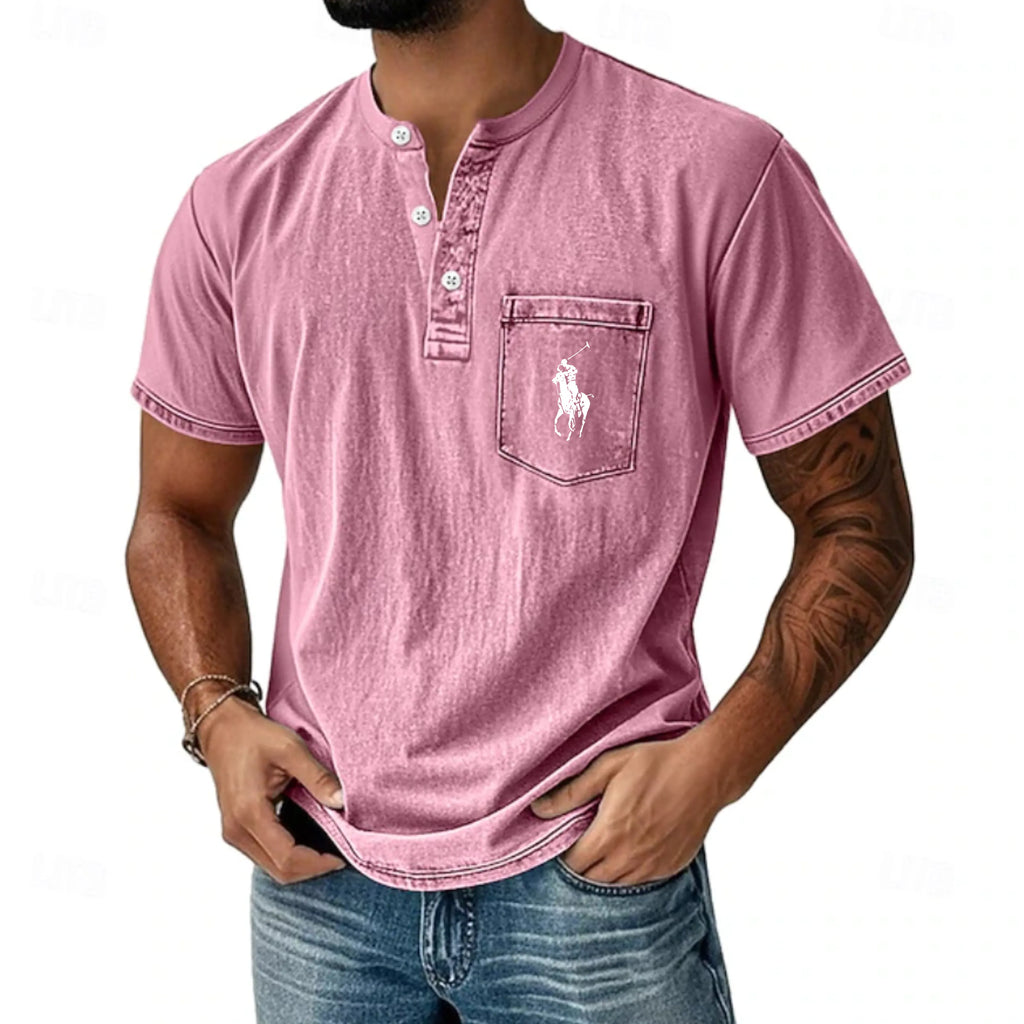 Men's Henley Shirt 100% Cotton Acid Wash Shirt T shirt
