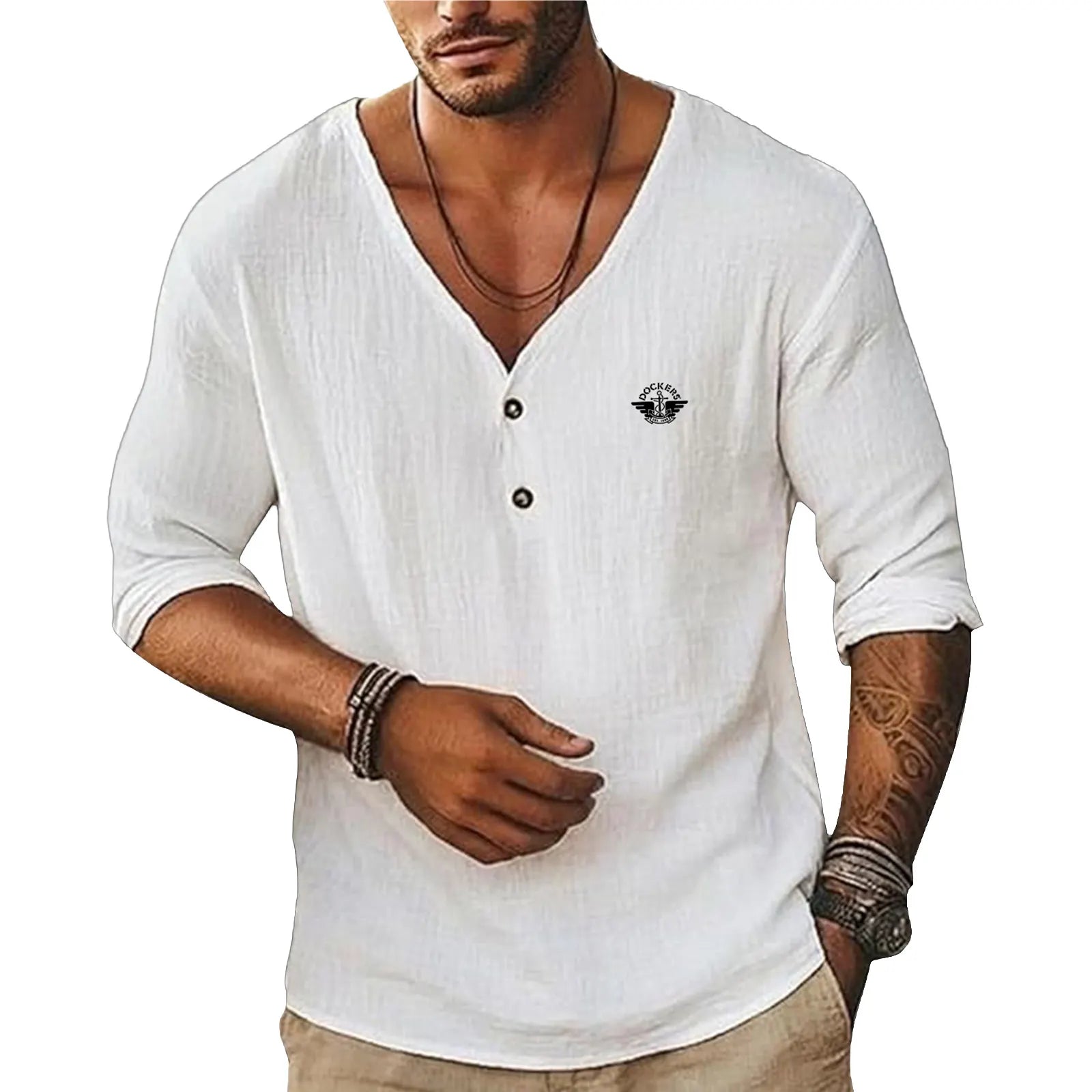 20260622-14-Men's Short-Sleeve Linen V-Neck Shirta