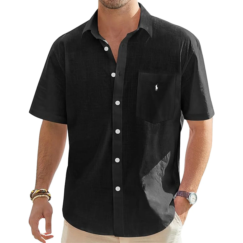 Men's Linen Short Sleeve Shirts Cotton Casual Lightweight Button Down Shirt