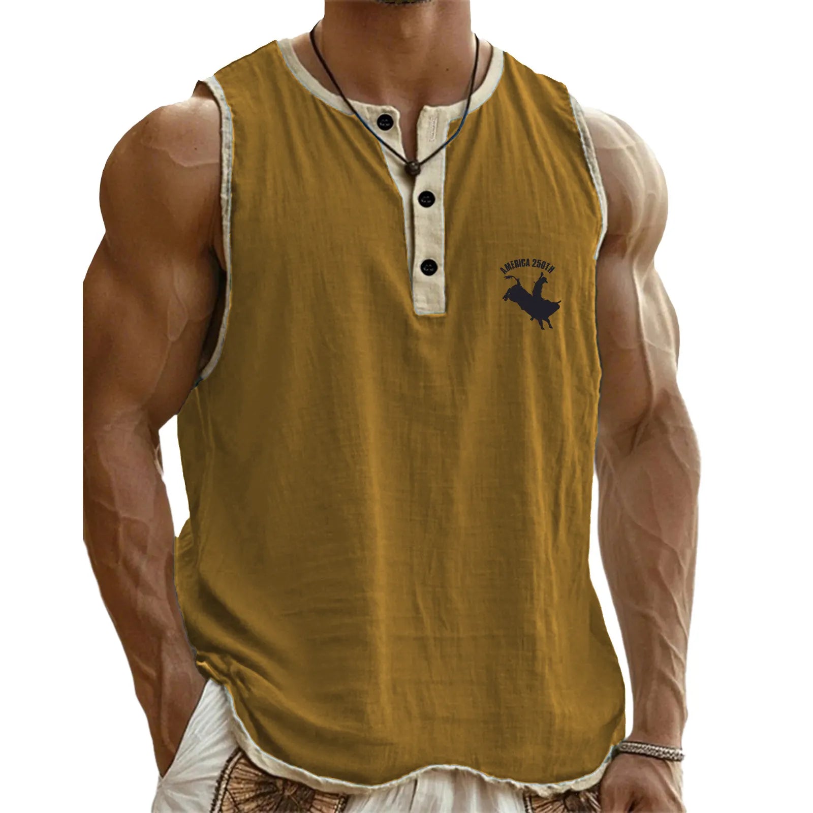 Men's Tank Top Vest Top Undershirt Sleeveless Shirt Sleeveless Henley Summer Plain