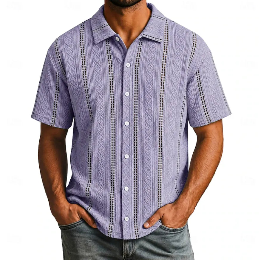 Men Shirt Texture Casual Shirt Button Up Shirt Jacquard Shirt