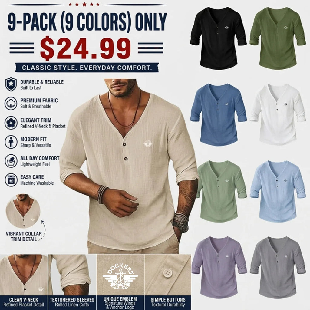 20260622-14-Men's Short-Sleeve Linen V-Neck Shirta