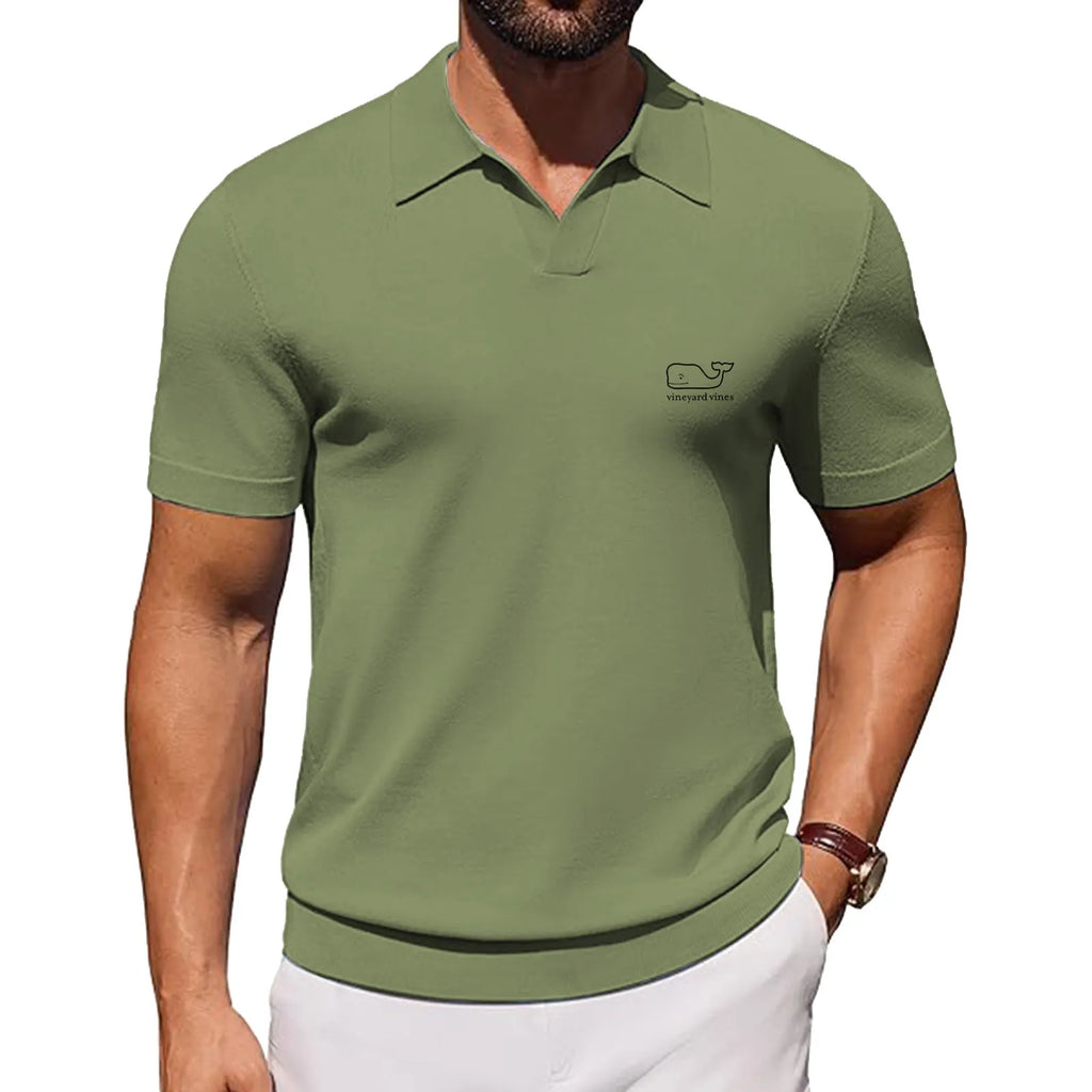 J.VER Polo Shirts for Men Short Sleeve V Neck Knit Polo Shirt Casual Vintage