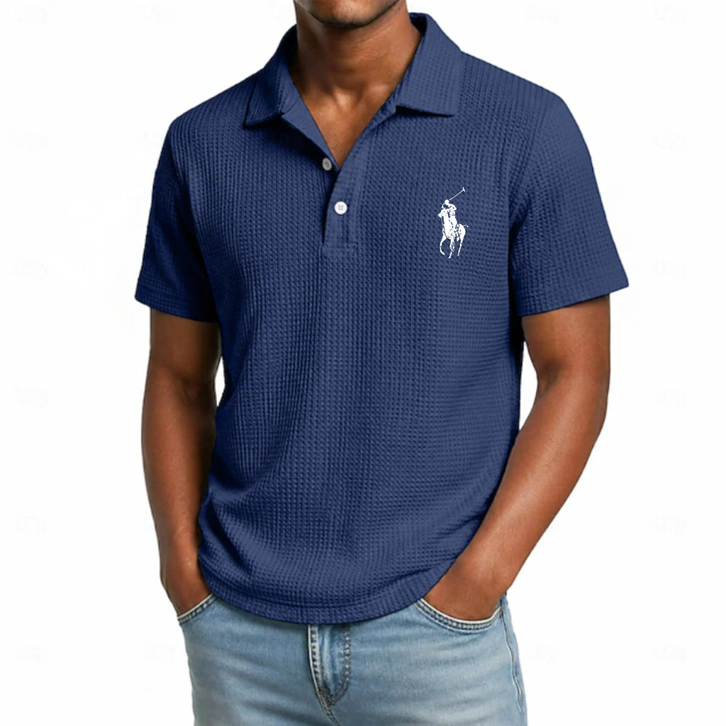Men's Waffle Polo Shirts Textured Casual Business Turndown Short Sleeve