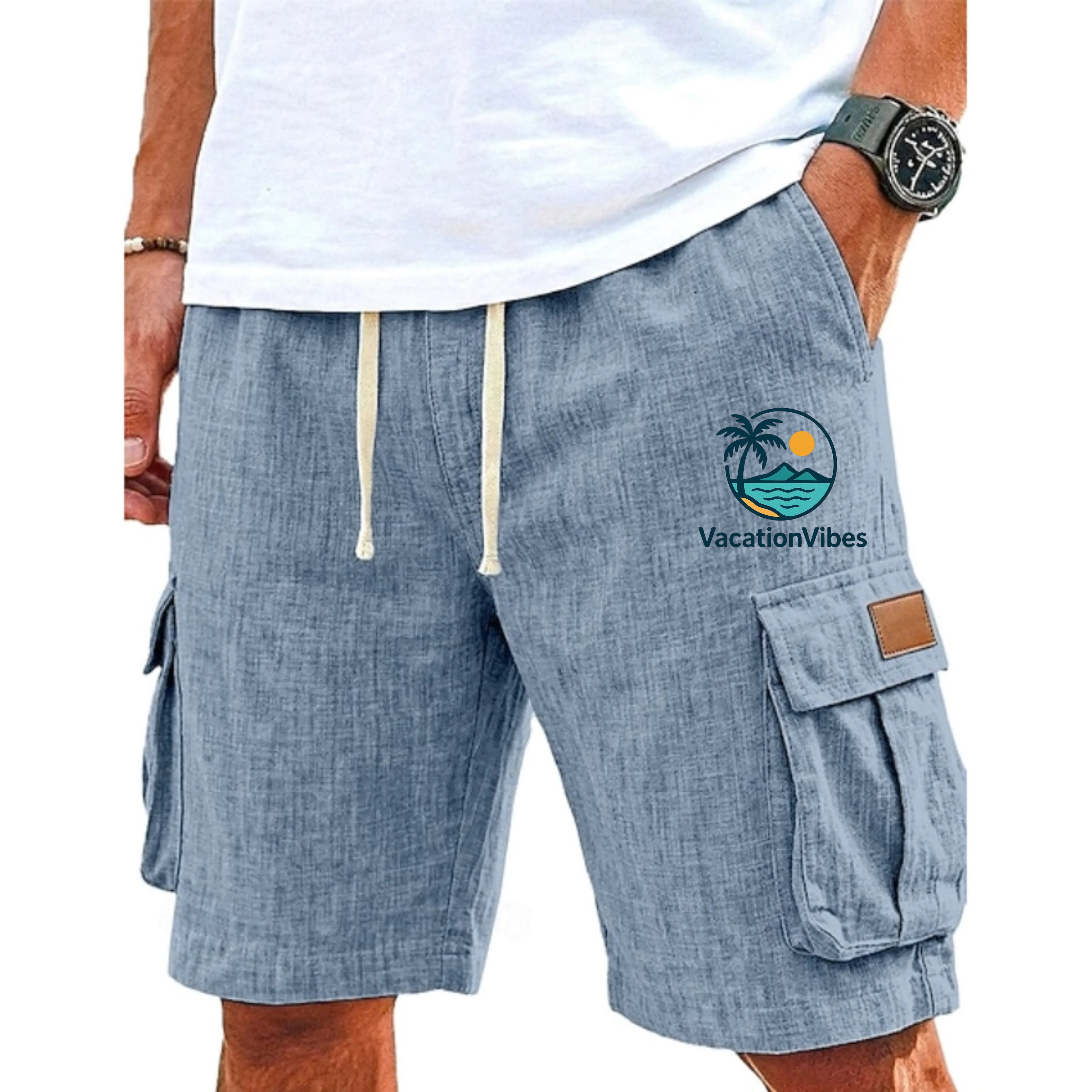 Men's Shorts Linen Shorts Beach Shorts Drawstring Elastic Waist Multi Pocket Plain Comfort