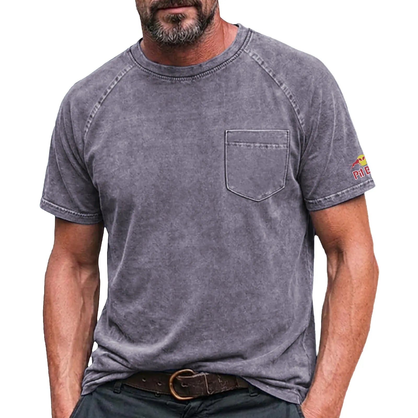 Men's Cotton T Shirt Washed Shirt Tee Top Short Sleeve Crew Neck Summer Spring All Seasons Solid Color Plain Retro Vintage Distressed Pocket Garment Dyed Washed Casual Vacation Street Light Blue