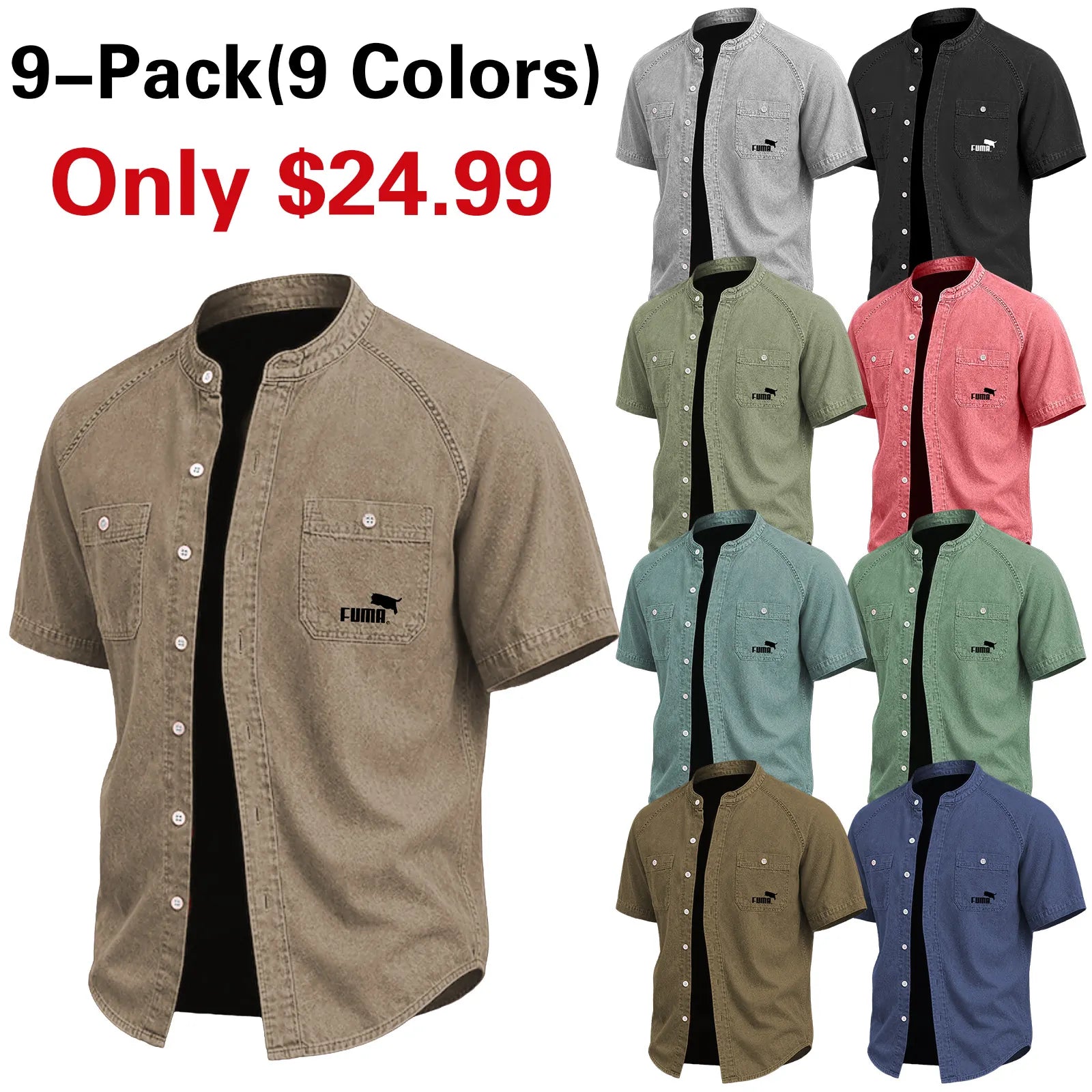 SoftFadeTM Men Shirt Casual Shirt Button Up Shirt Cotton Acid Wash Shirt