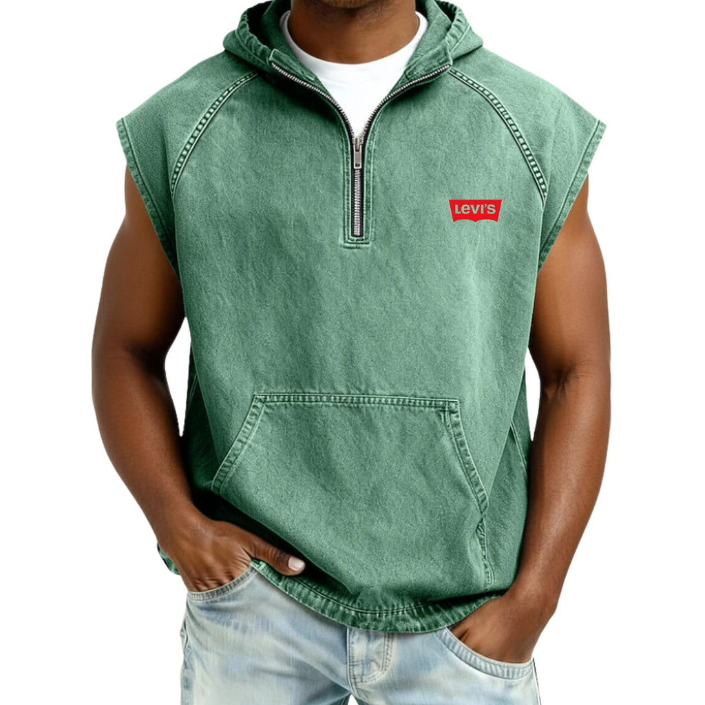 Men's Tank Top Vest Top Demin Shirt Acid Wash Shirt Sleeveless Hooded Zip