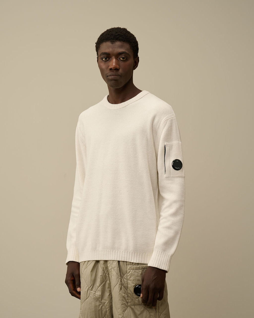 Cotton Chenille Crewneck Knit Gauze White