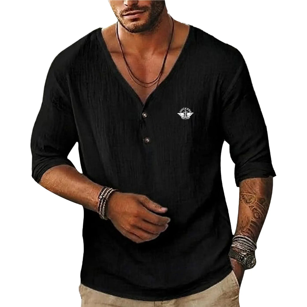 20260622-14-Men's Short-Sleeve Linen V-Neck Shirta