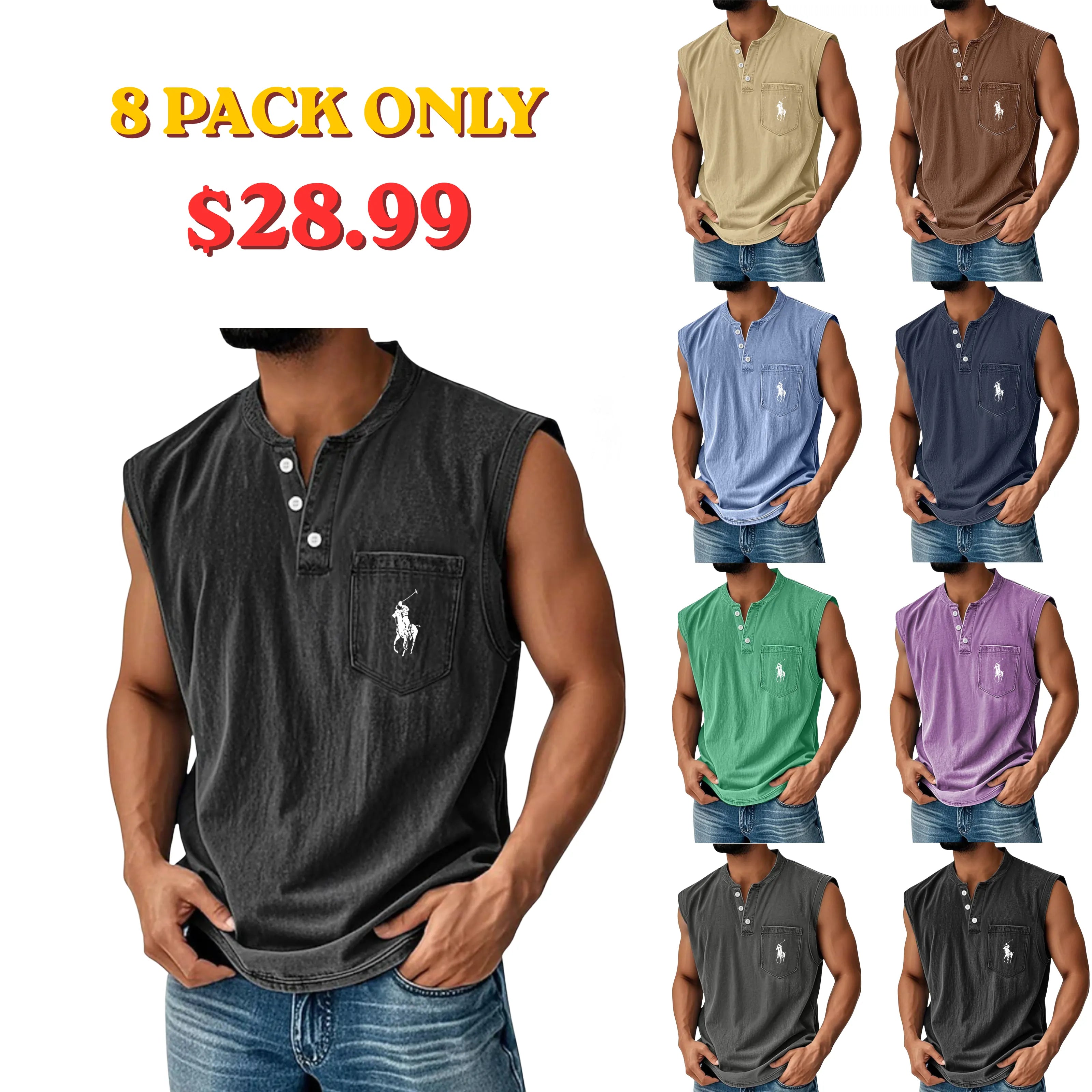 Men's Vintage Tank Top 100% Cotton Acid Wash Vest Top Undershirt Sleeveless Shirt