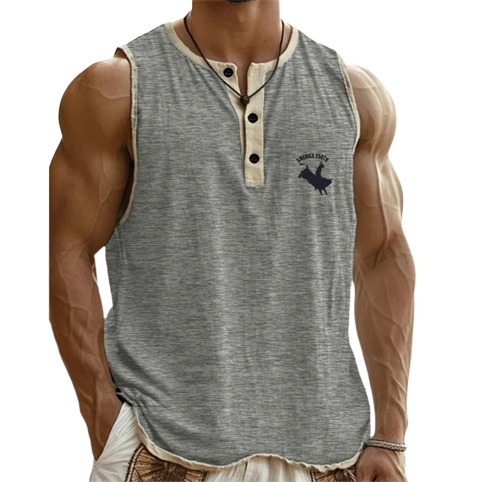 Men's Tank Top Vest Top Undershirt Sleeveless Shirt Sleeveless Henley Summer Plain
