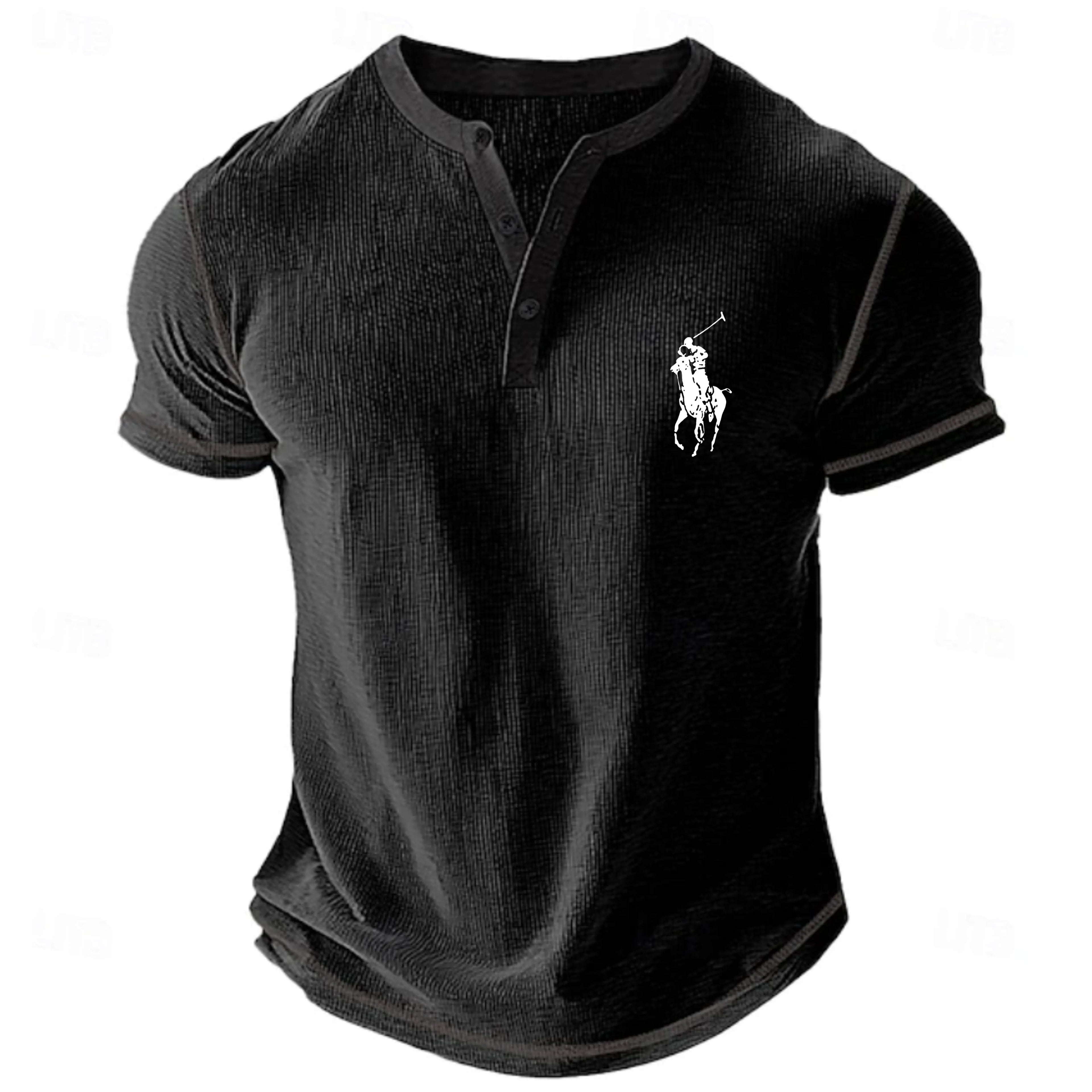 Men's Waffle Henley Shirt Tee Short Sleeve Solid Color Vintage Buttons Henley