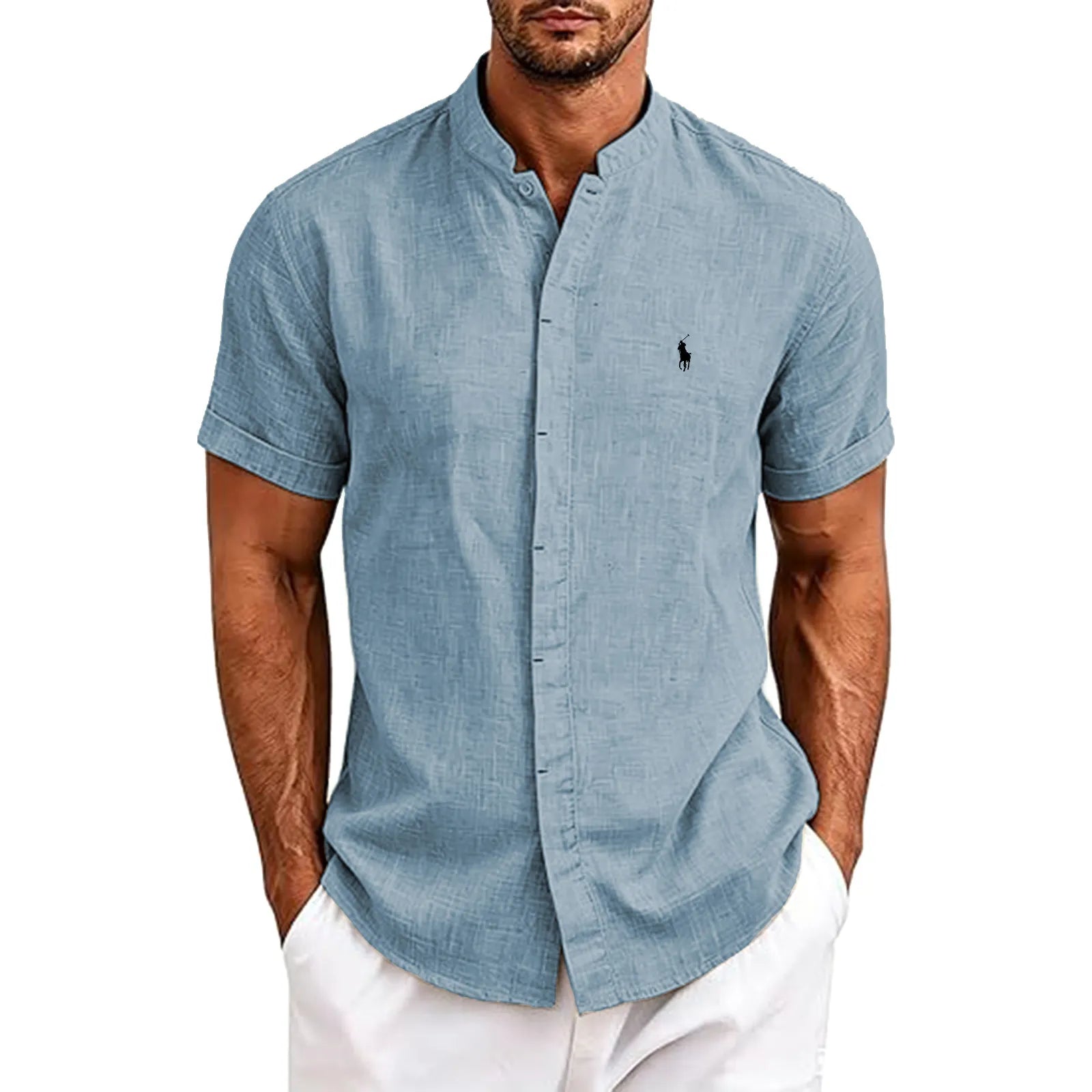 Men's Linen Shirts Short Sleeve Casual Button Down Shirt for Men