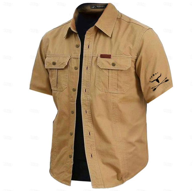 Men's Cow Print Work Shirt Western Shirt Cargo Shirt Short Sleeve Casual Tactical