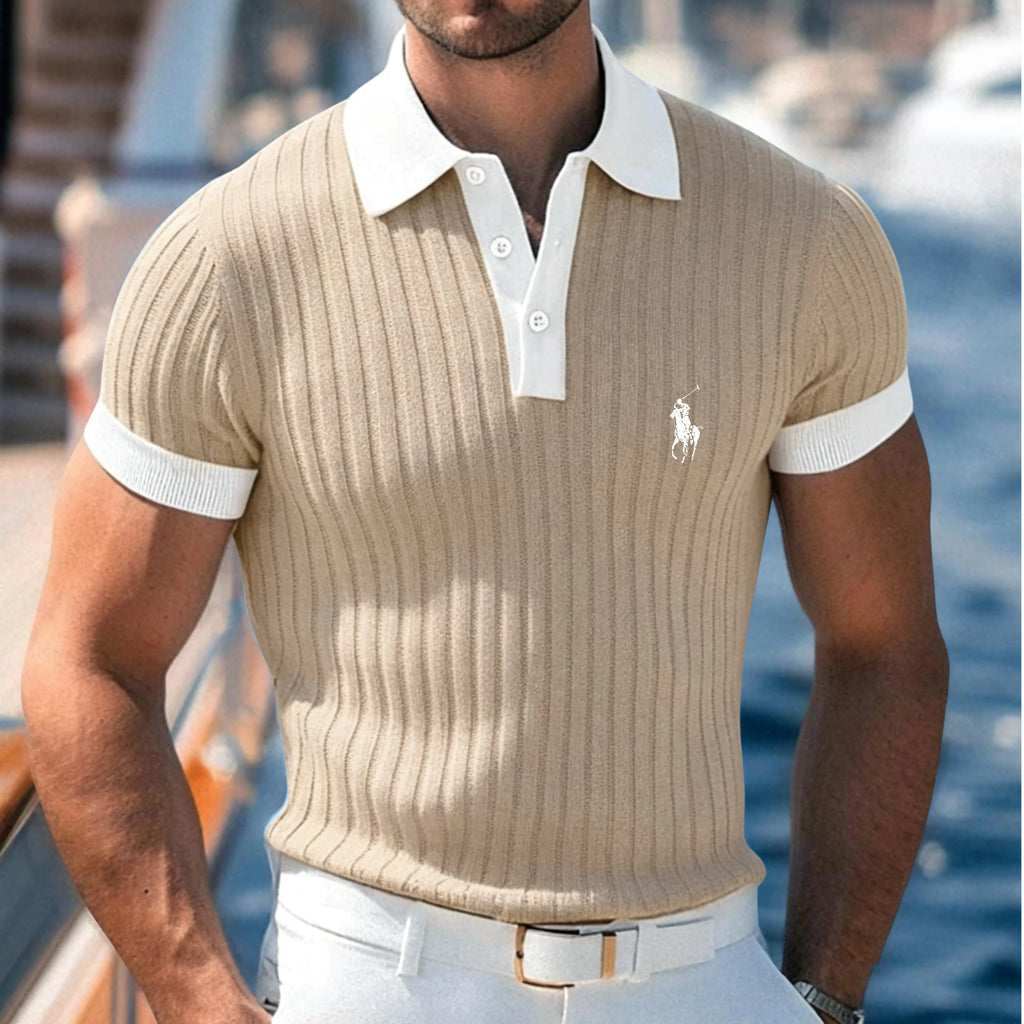 Men's Textured Muscle Shirt Casual Work Ribbed Polo