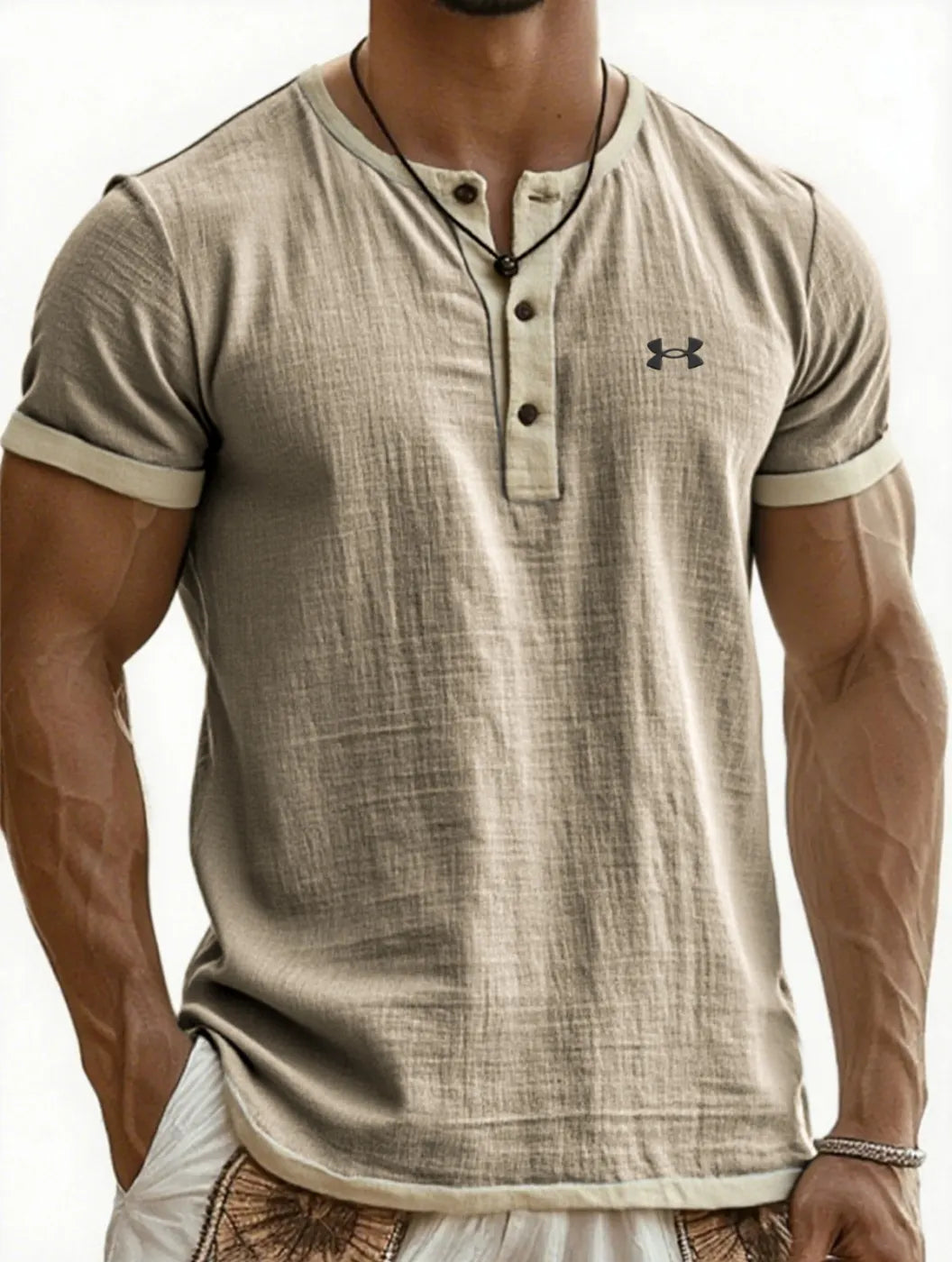 Men's Cotton Linen Casual Henley T-Shirt