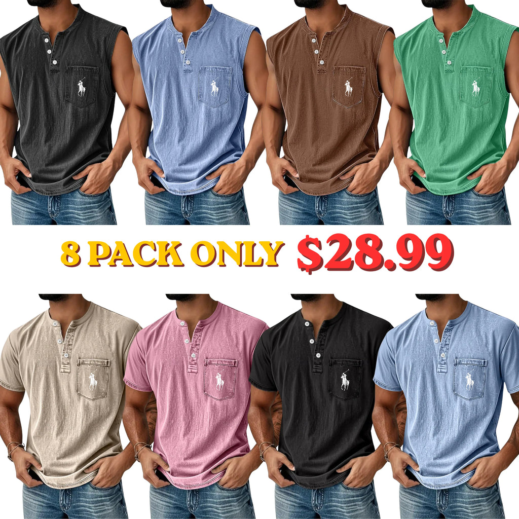 Men's Henley Shirt 100% Cotton Acid Wash Shirt T shirt