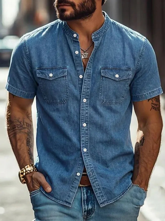 Men Shirt Casual Shirt Faded Shirt Garment Dyed Cotton Acid Wash Shirt