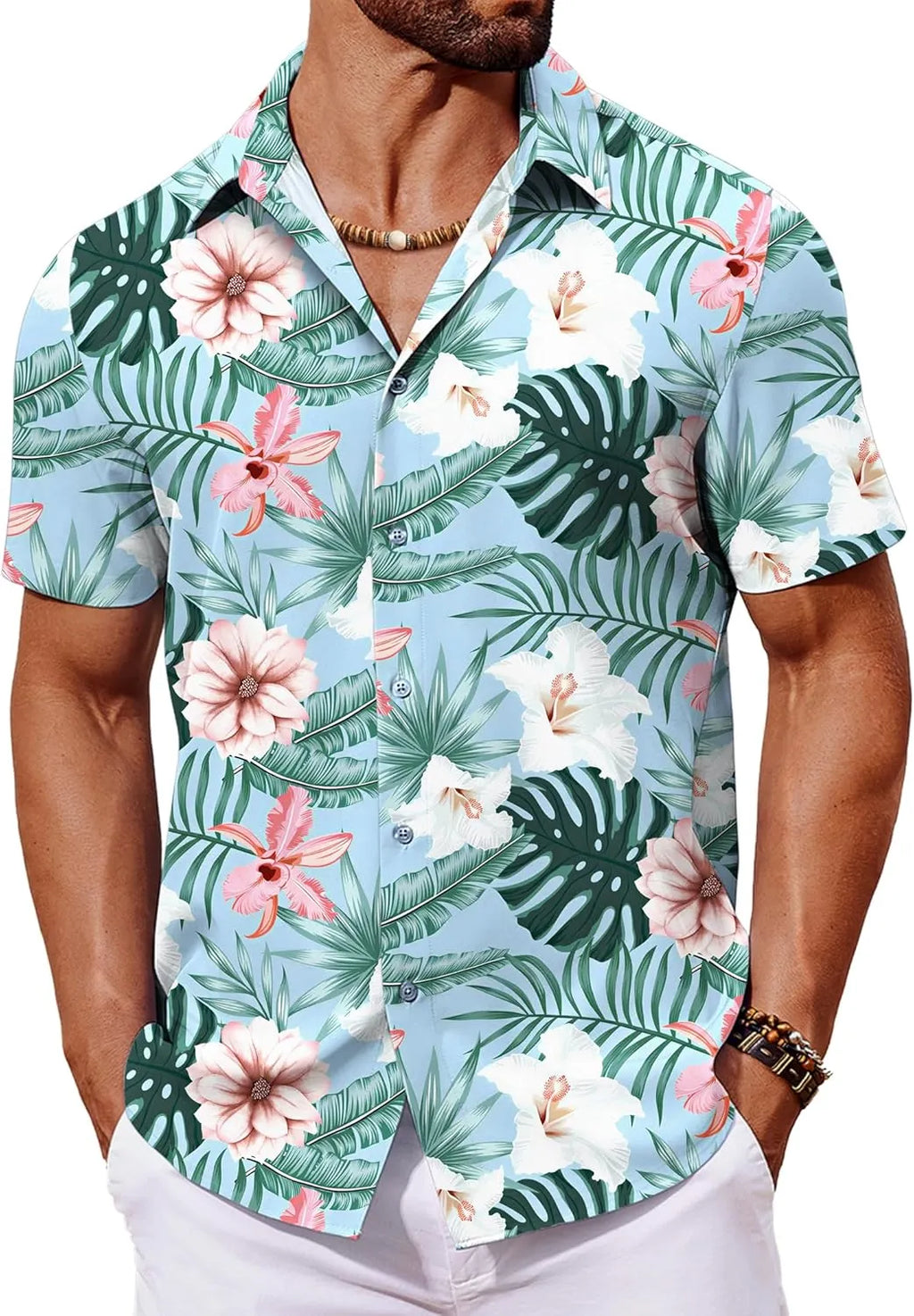 COOFANDY Mens Hawaiian Shirt Short Sleeve Button Down Shirts Tropical Floral Summer Beach Shirts