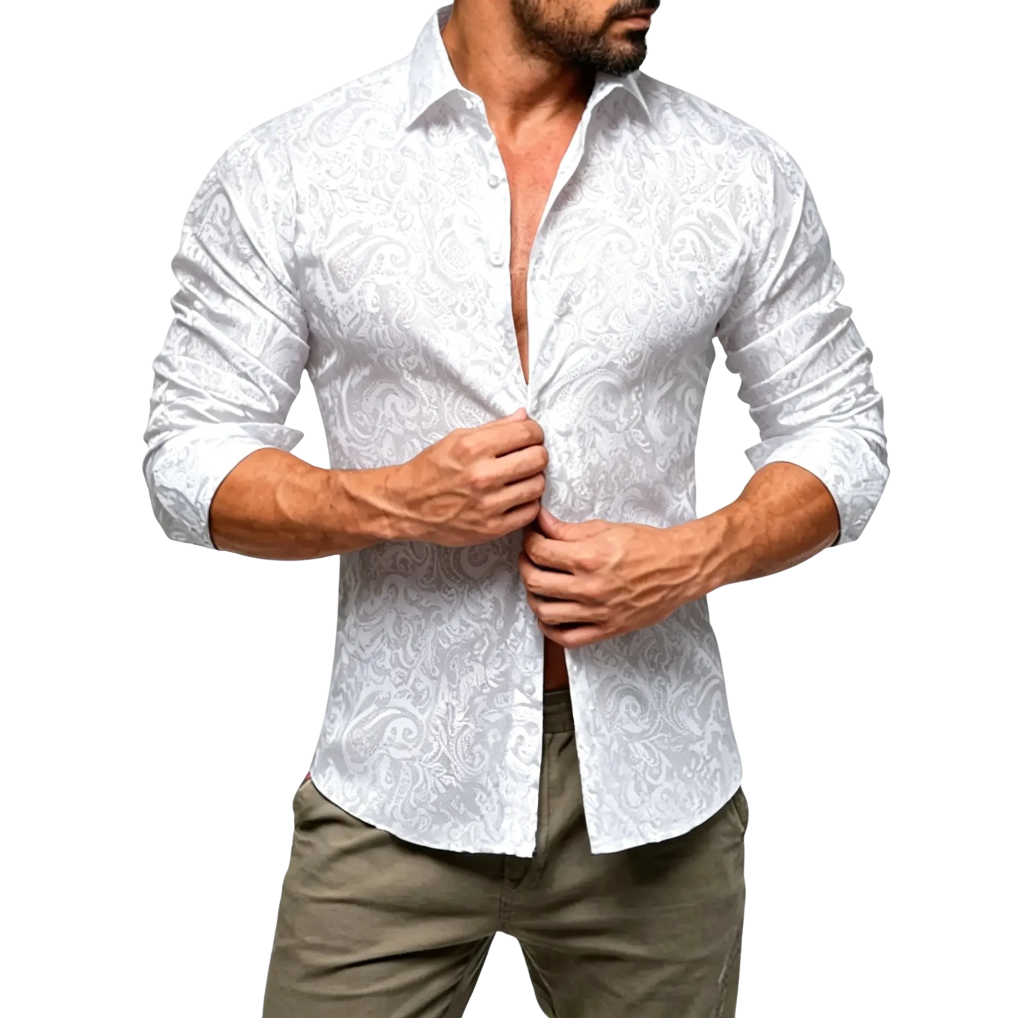AILISUS Black Men's Paisley Shirt Business Sunscreen Anti-wrinkle Formal Shirt Button Shirt Simple Commuter Men's Summer Tops Casual Longsleeves Casual Soft Fit