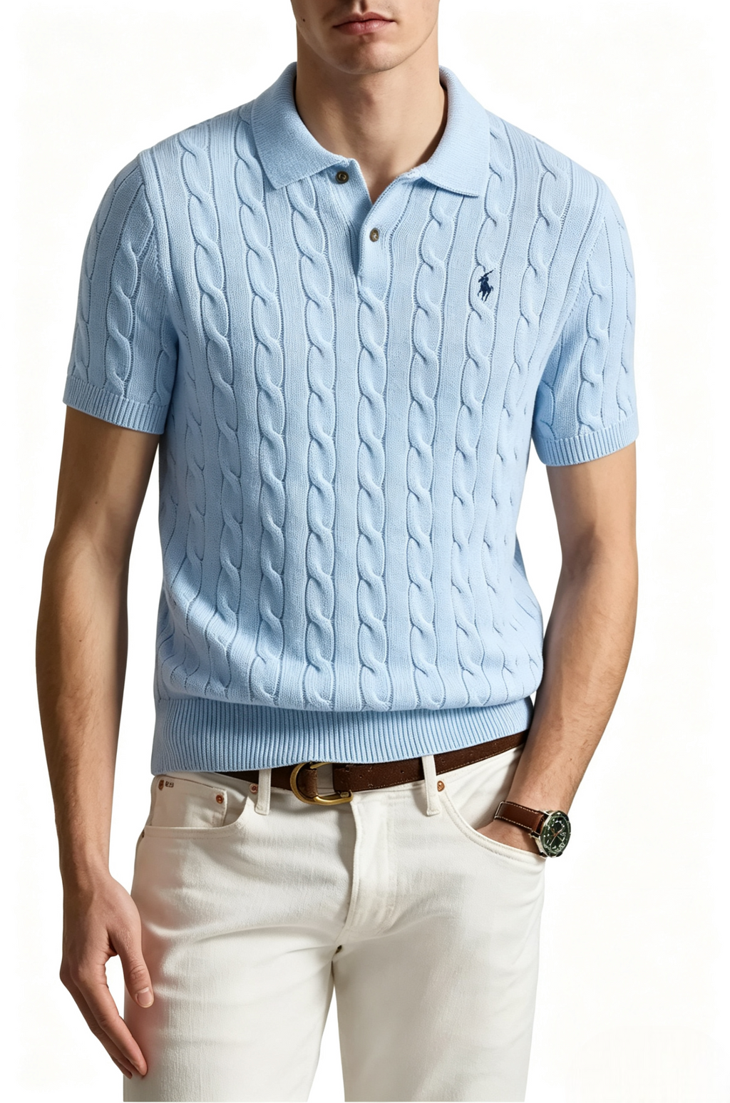 Classic Cable-Knit Cotton Polo Sweater