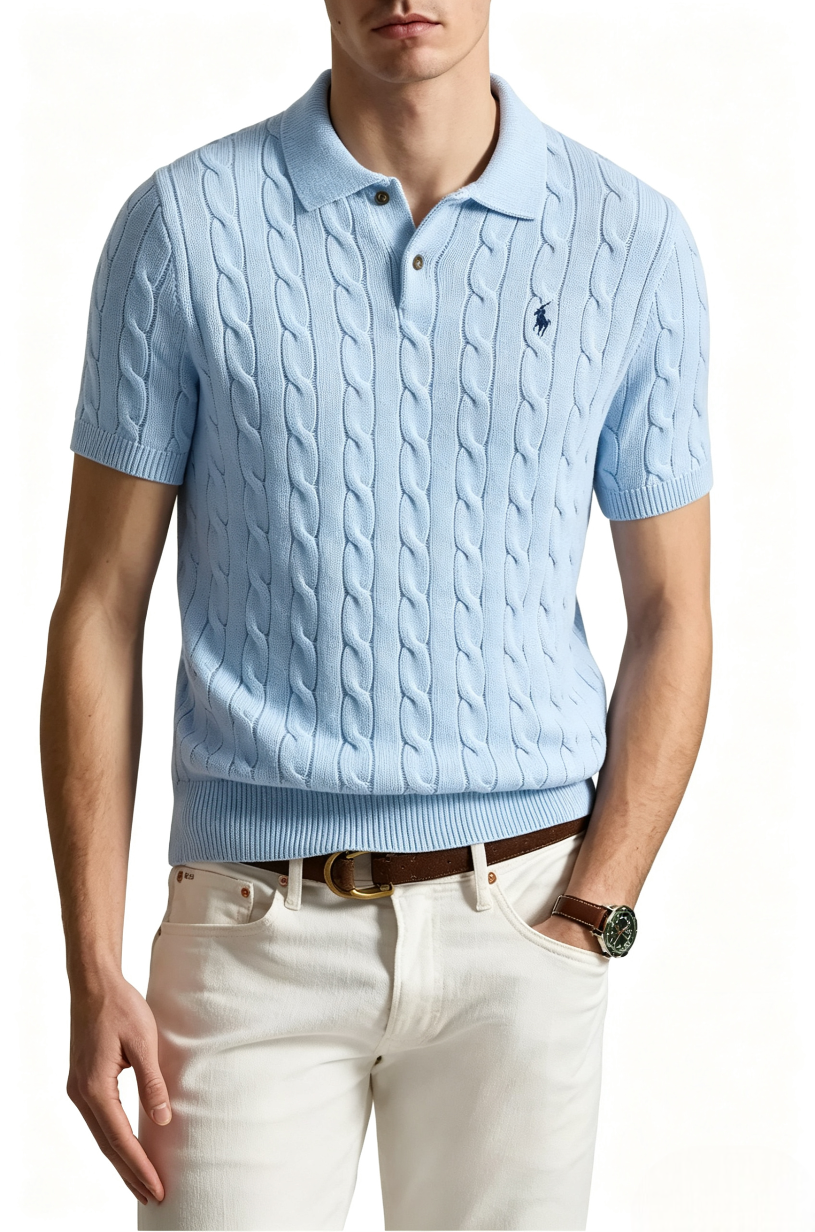 Cable-Knit Cotton Polo Sweater