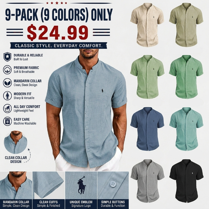 Men's Linen Shirts Short Sleeve Casual Button Down Shirt for Men