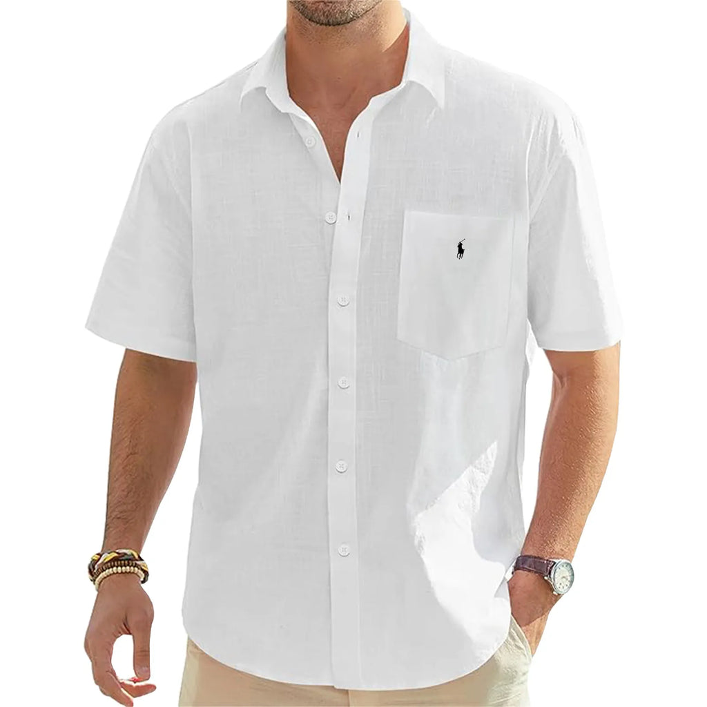 Men's Linen Short Sleeve Shirts Cotton Casual Lightweight Button Down Shirt