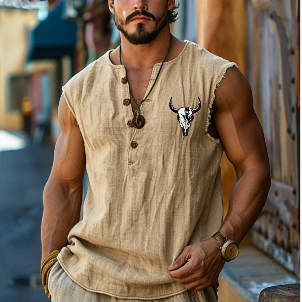 Men's Henley Shirt Vest Top Linen Tank Top Sleeveless Shirt Sleeveless Henley Summer Plain
