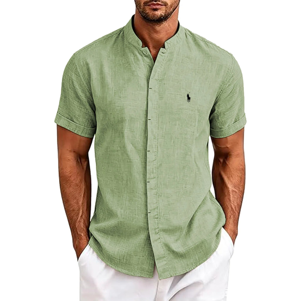 Men's Linen Shirts Short Sleeve Casual Button Down Shirt for Men