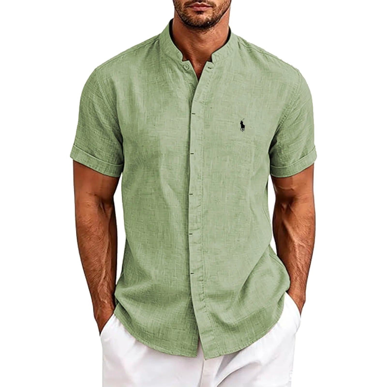 Men's Linen Shirts Short Sleeve Casual Button Down Shirt for Men