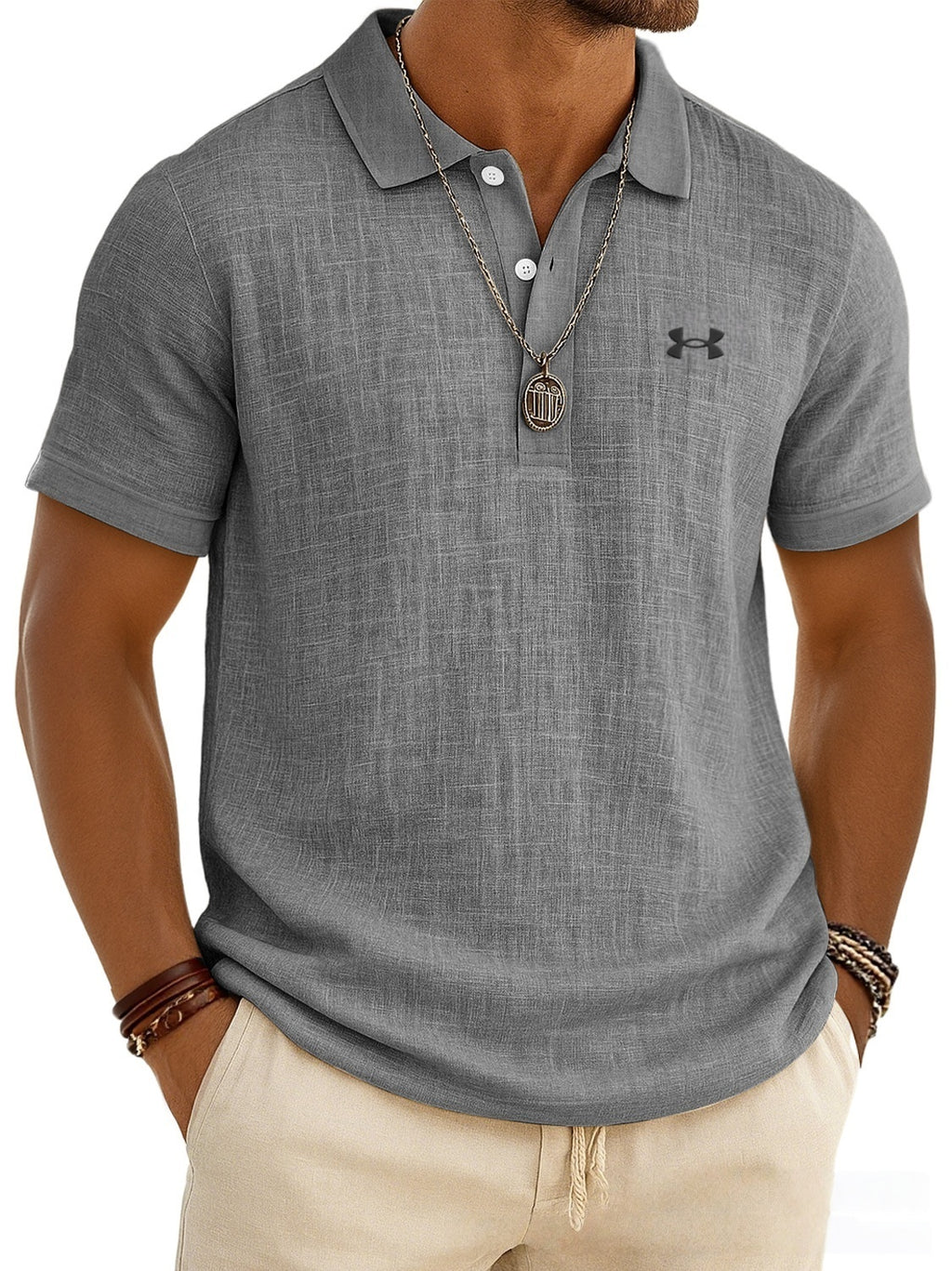 Men's Slub Cotton-Linen Casual Polo Shirt
