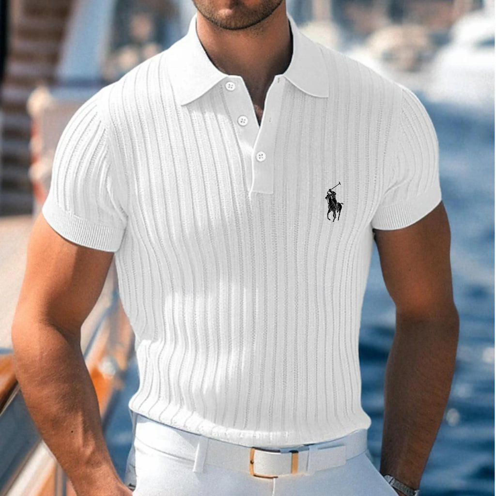 Men's Textured Muscle Shirt Casual Work Ribbed Polo