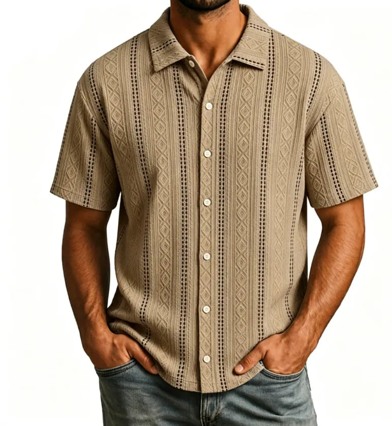 Men Shirt Texture Casual Shirt Button Up Shirt Jacquard Shirt