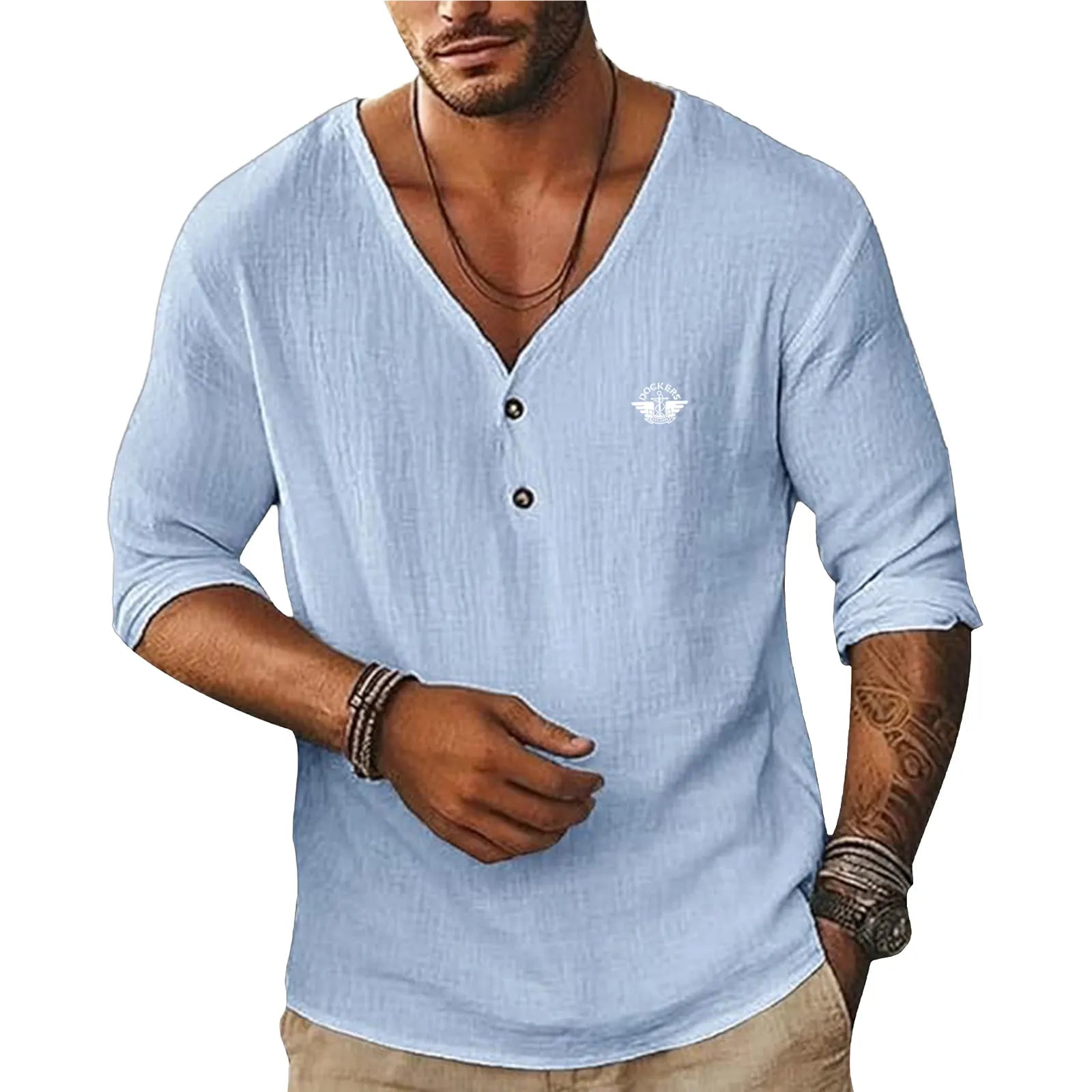 20260622-14-Men's Short-Sleeve Linen V-Neck Shirta